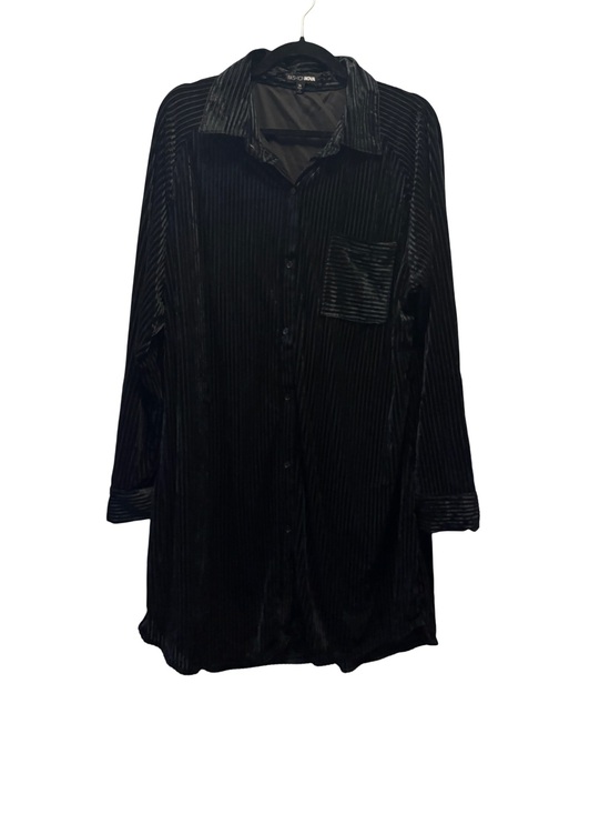 Fashion Nova Dresses & Skirts - Fashion Nova Black Ribbed Velvet Shirt Dress Women's XL Long Sleeve